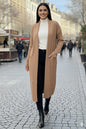 Buttoned Sleeve Ribbed Knit Cardigan | Camel – NEOMODEST product image 1