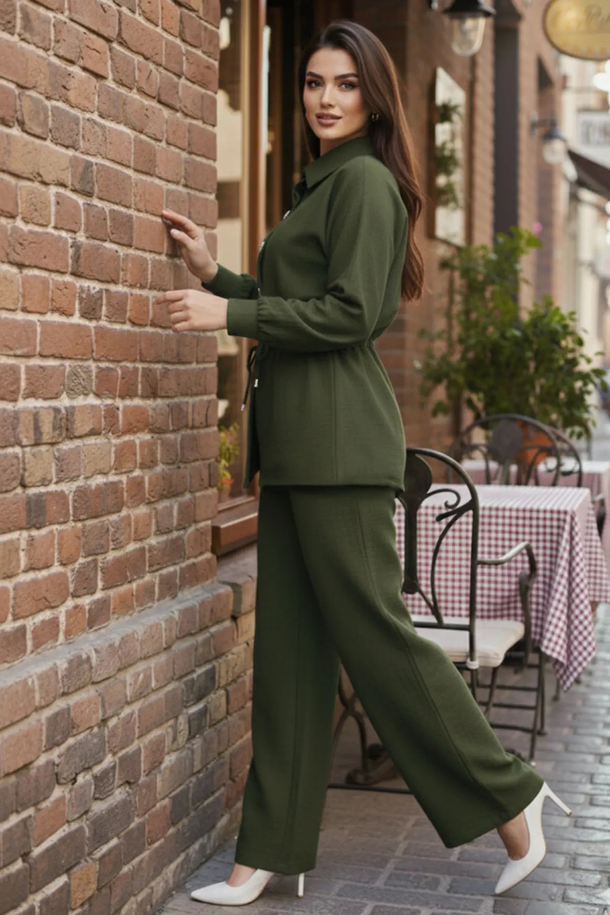 Buttoned Two-piece Set | Khaki – NEOMODEST product image 2