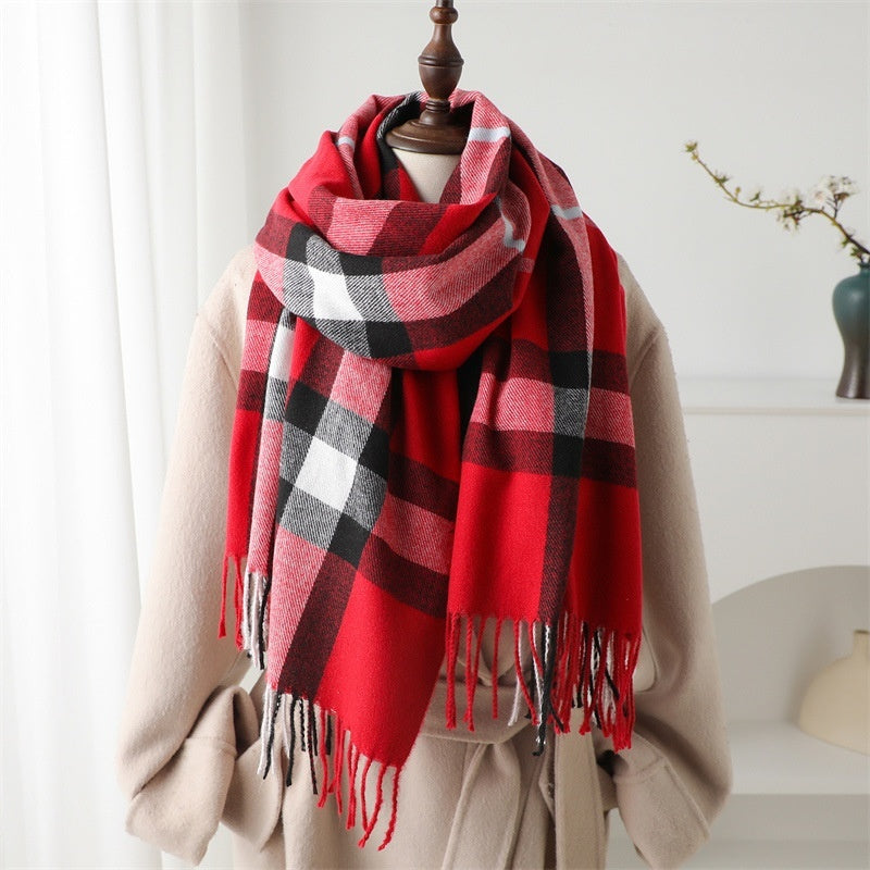 Cashmere-like Plaid Unisex Warm Shawl