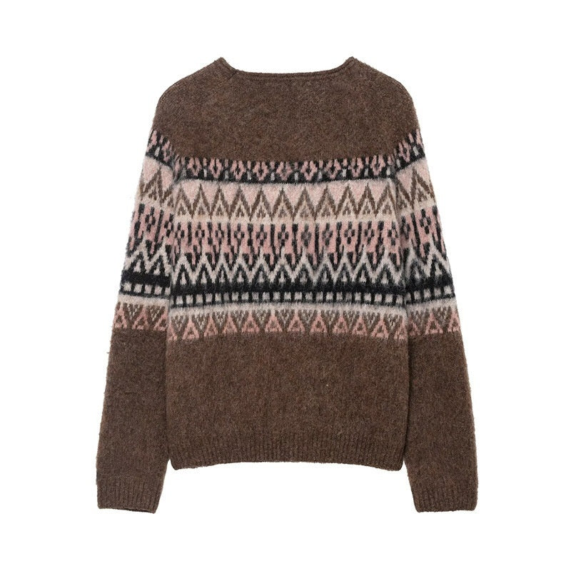 Women's Retro-style Jacquard Knit Sweater