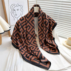 Women's Premium Twill Silk Scarf, Large Printed 90/90cm Striped Square Scarf