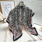 Women's Premium Twill Silk Scarf, Large Printed 90/90cm Striped Square Scarf