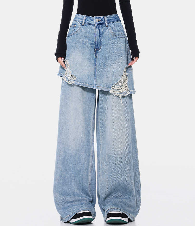 Vintage Washed Two-Tone Straight Leg Jeans