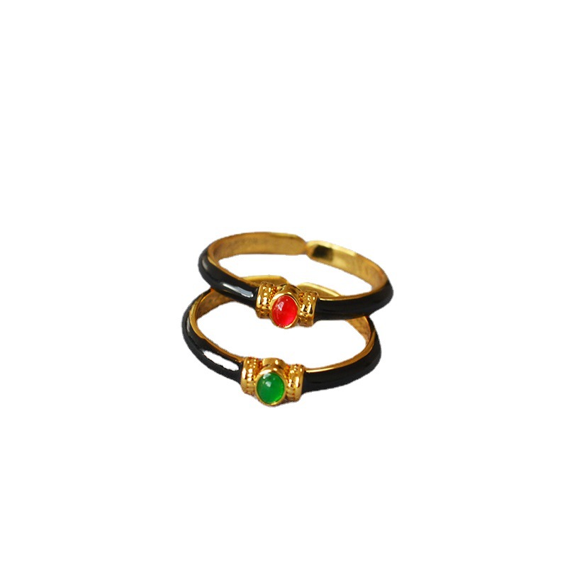 Retro Style Black Gold Enamel Ring