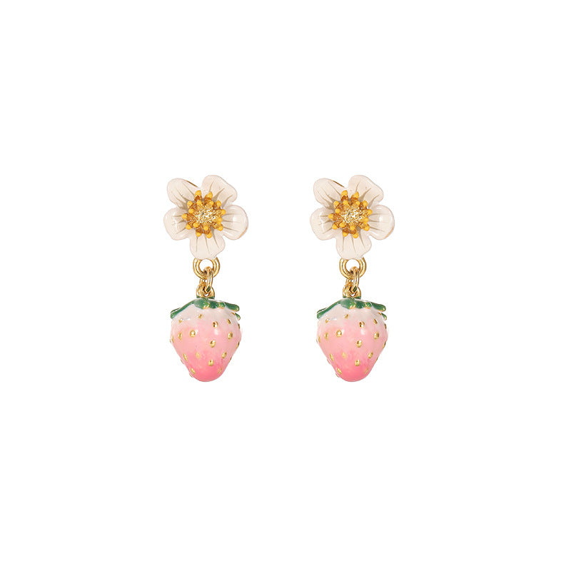 Enamel Strawberry Earrings | Sterling Silver Studs