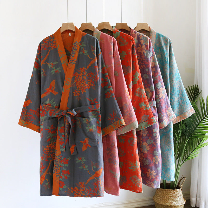 Retro Jacquard Bathrobe, Japanese Kimono Robe