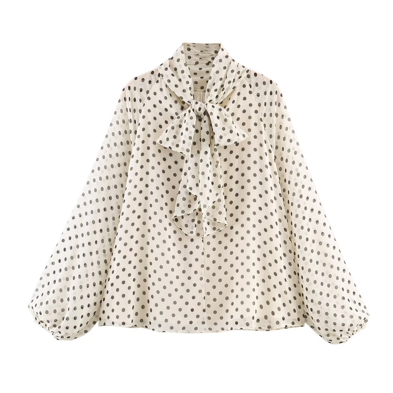 Polka Dot Bow Blouse - Spring Long-Sleeve Shirt