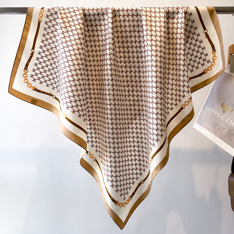 Hochwertiger Damenschal aus Twill-Seide, großer bedruckter quadratischer Schal mit Streifen (90/90 cm)