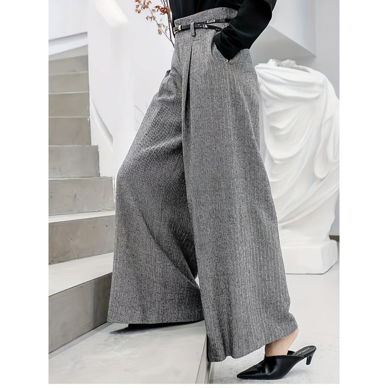 High-Waisted Tweed Wide Leg Trousers | Fleece-Lined