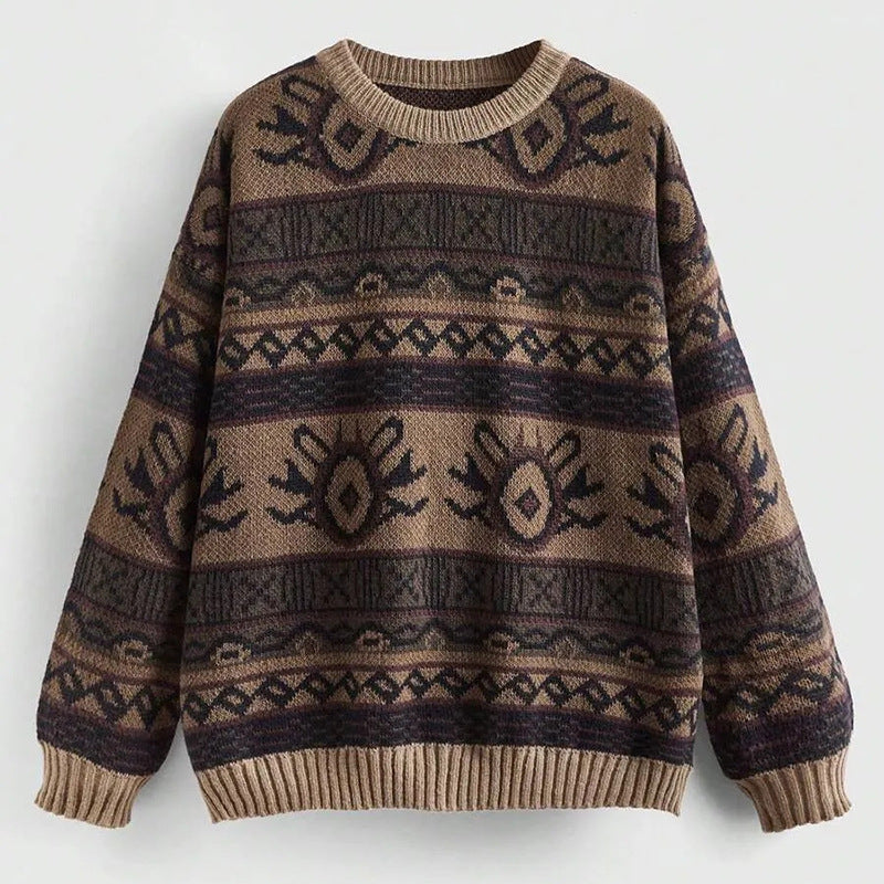 Women's Jacquard Round Neck Pullover Sweater