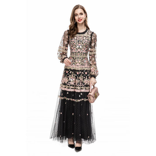 Schweres Stickerei Mesh Swing Kleid, Eid Kleid, Eid Outfit