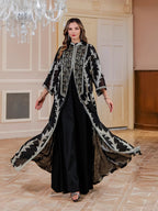 Women's Heavy Mesh Embroidery Long Robe, Middle Eastern Luxury Abaya Cape