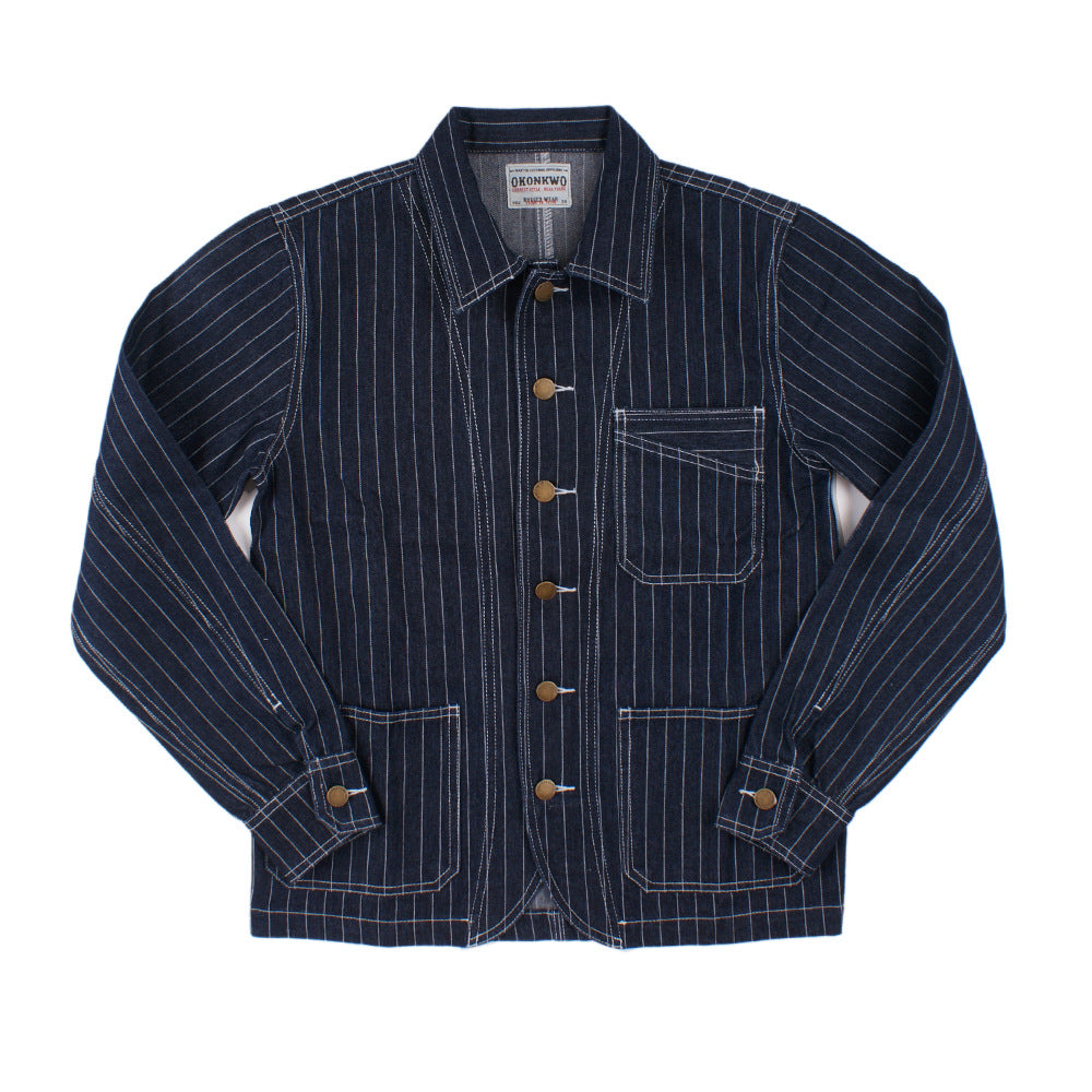 Vertical Stripe Denim Jacket - British Style