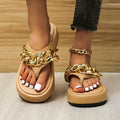 Chain Slippers Summer Fashion Thong Sandals Flip Flops Large Size Herringbone Shoes - Apricot / 35 - Slippers