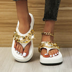 Chain Slippers Summer Fashion Thong Sandals Flip Flops Large Size Herringbone Shoes - Slippers