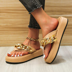 Chain Slippers Summer Fashion Thong Sandals Flip Flops Large Size Herringbone Shoes - Slippers