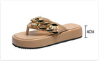 Chain Slippers Summer Fashion Thong Sandals Flip Flops Large Size Herringbone Shoes - Slippers