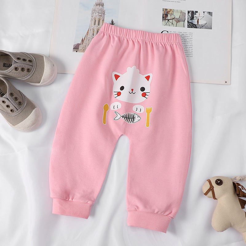 Children’s Animal Print Spring And Summer Pants - Pink / 100 - Children’s Bottoms