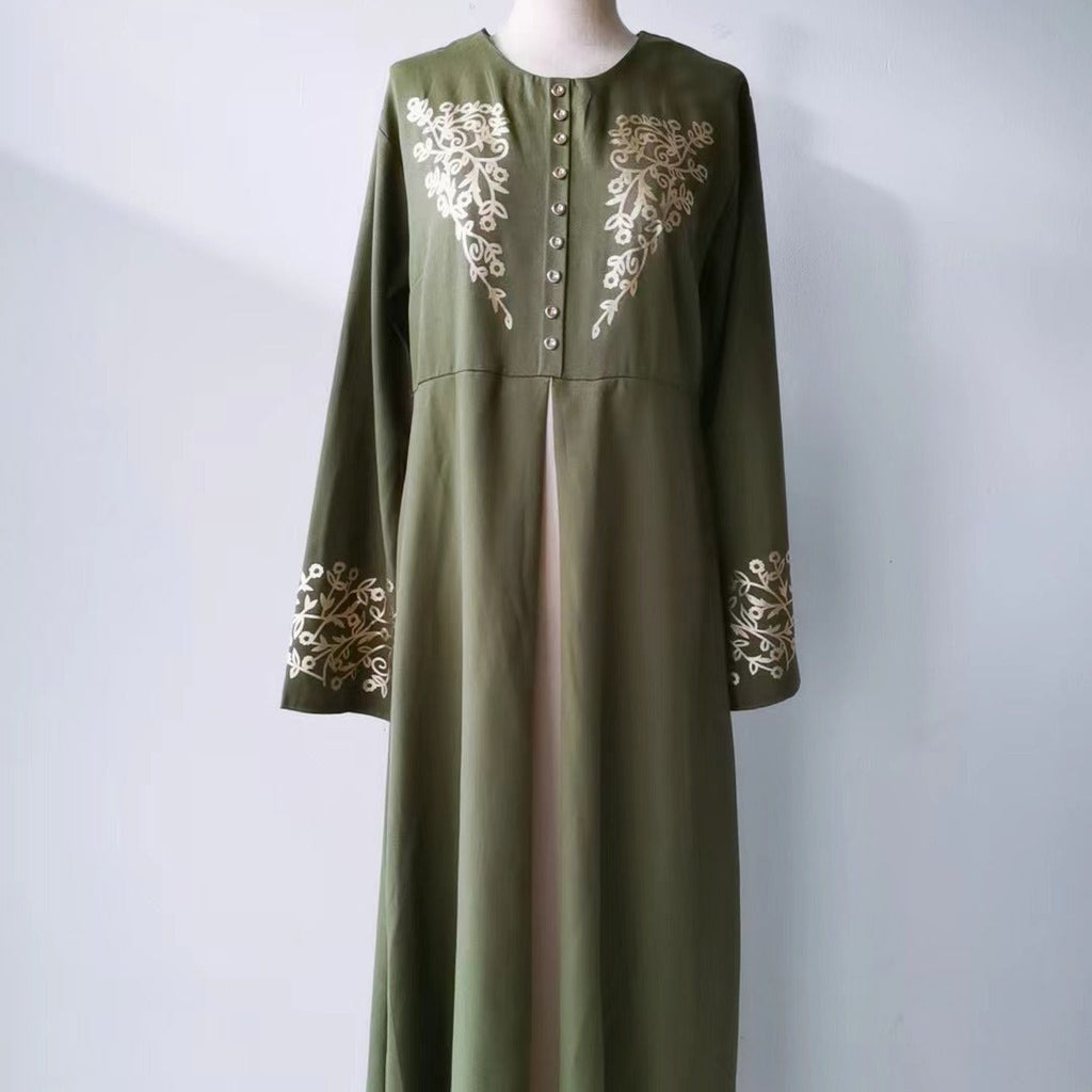 Contrast Colour Slim Fit Gilding Stitching Abaya