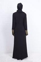 Contrast Colour Slim Fit Gilding Stitching Abaya - Black Ribbon Headscarf / L