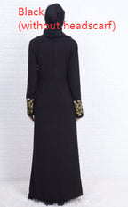 Contrast Colour Slim Fit Gilding Stitching Abaya - Black Without Headscarf / L