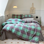 Cotton Washed Premium Cotton Bed Sheets - Green Grey Grid / Bed sheet / 1.2M - Bed sheets
