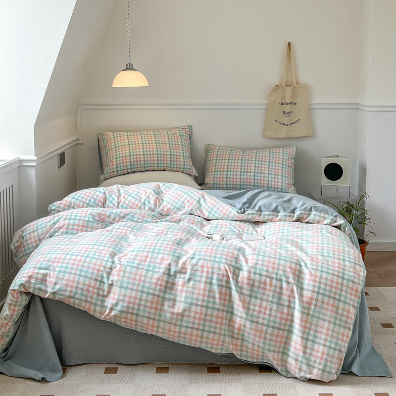 Cotton Washed Premium Cotton Bed Sheets - Ice Cream Grid / Bed sheet / 1.2M - Bed sheets