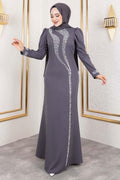 Mec Crepe Evening Dress With Stone Detail On Sleeves And Front