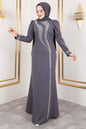 Crepe Evening Dress with Stone Detail | Grey – NEOMODEST product image 5