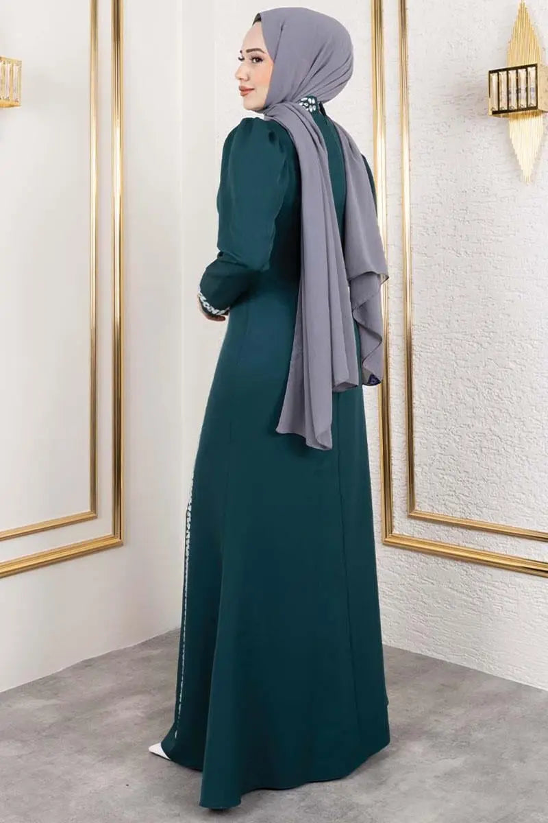 Mec Crepe Evening Dress With Stone Detail On Sleeves And Front