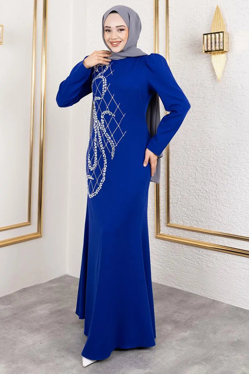 Mec Crepe Evening Dress With Stone Embroidery On The Front