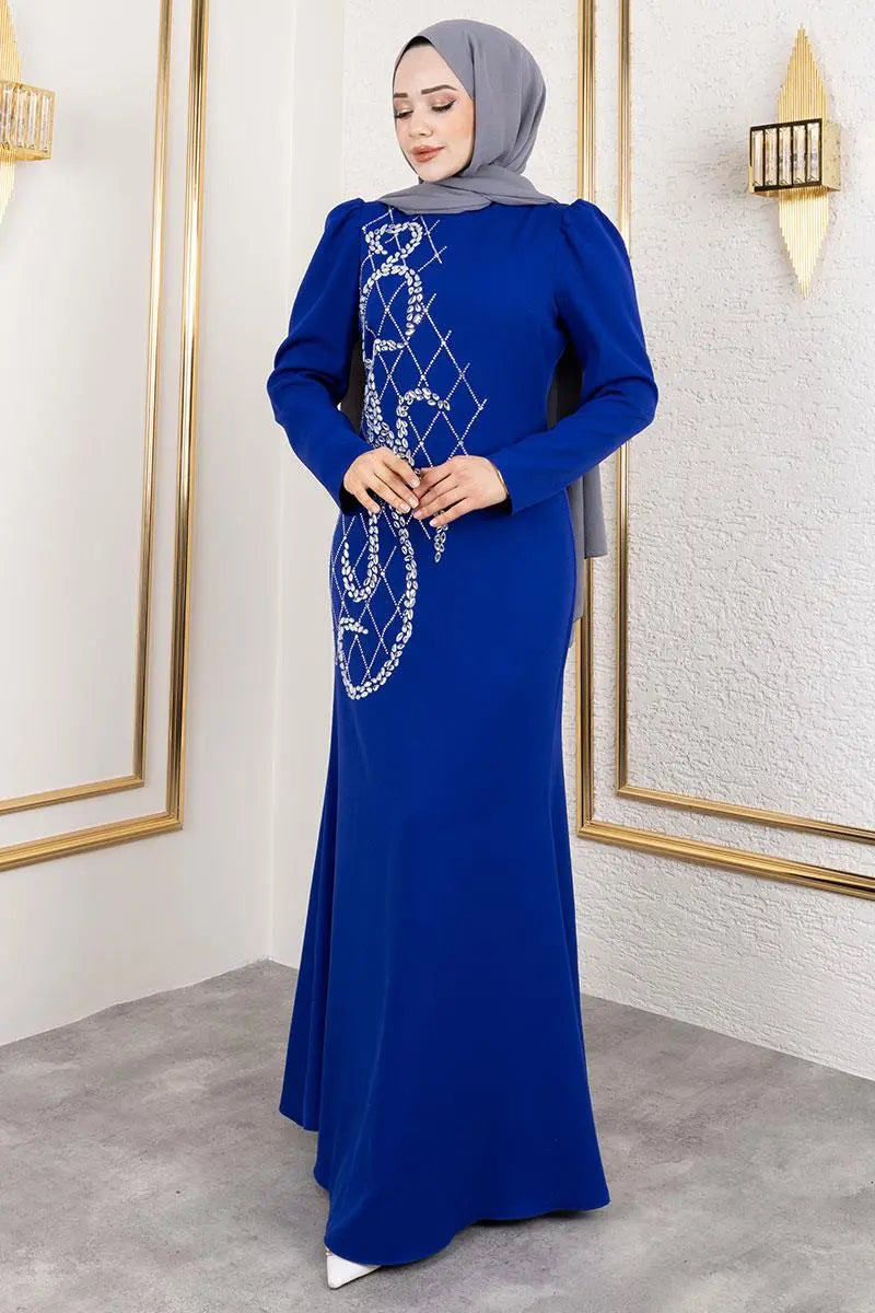 Mec Crepe Evening Dress With Stone Embroidery On The Front