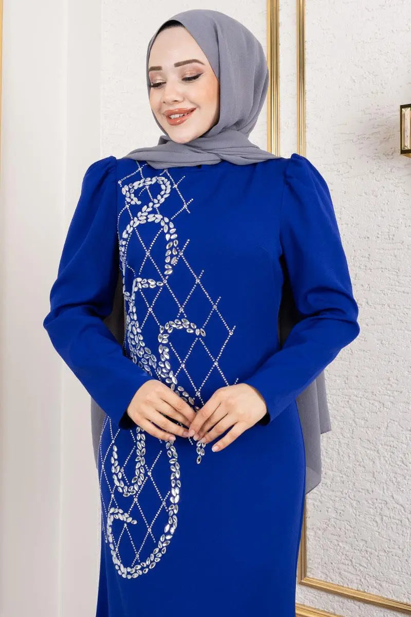 Mec Crepe Evening Dress With Stone Embroidery On The Front