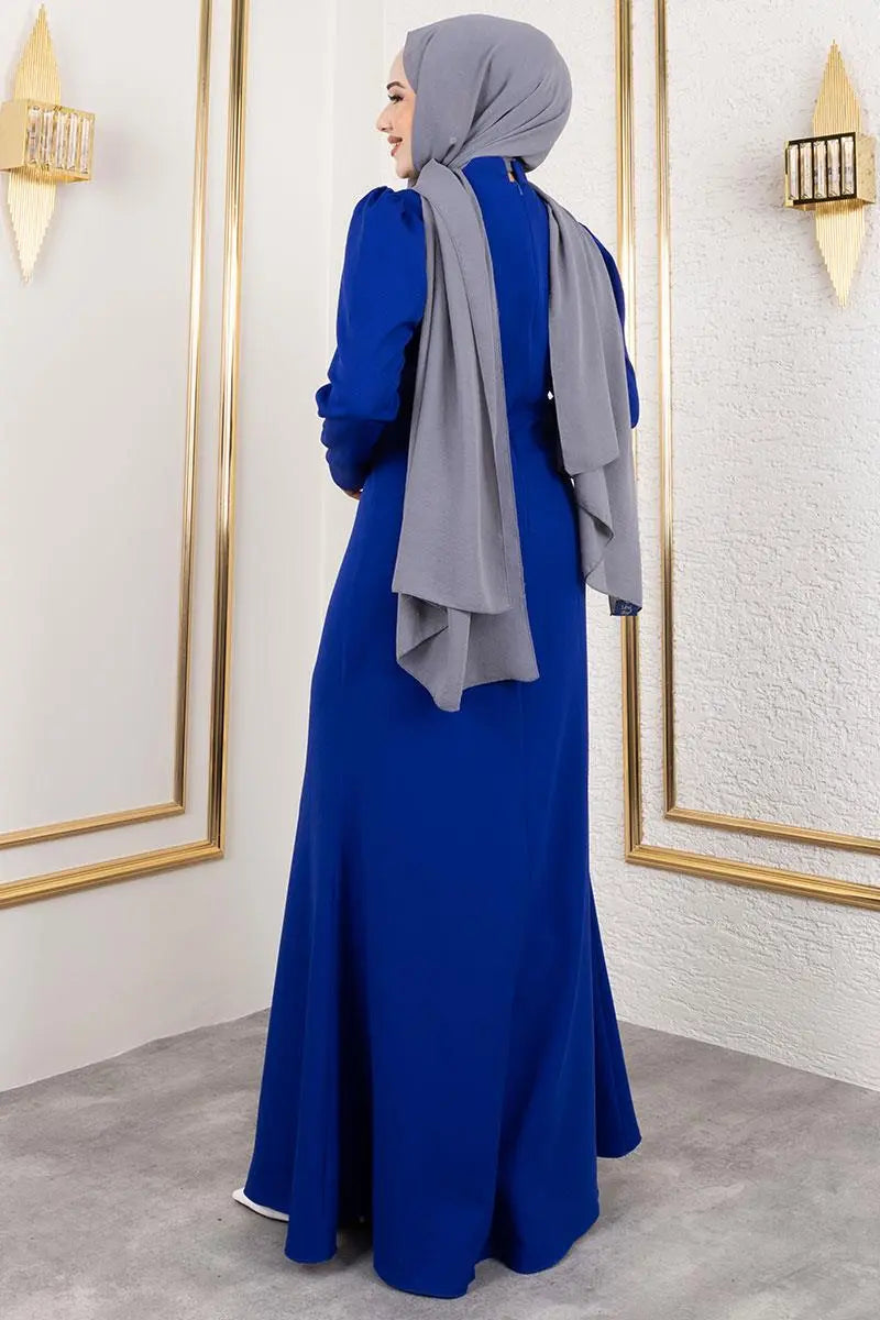 Mec Crepe Evening Dress With Stone Embroidery On The Front