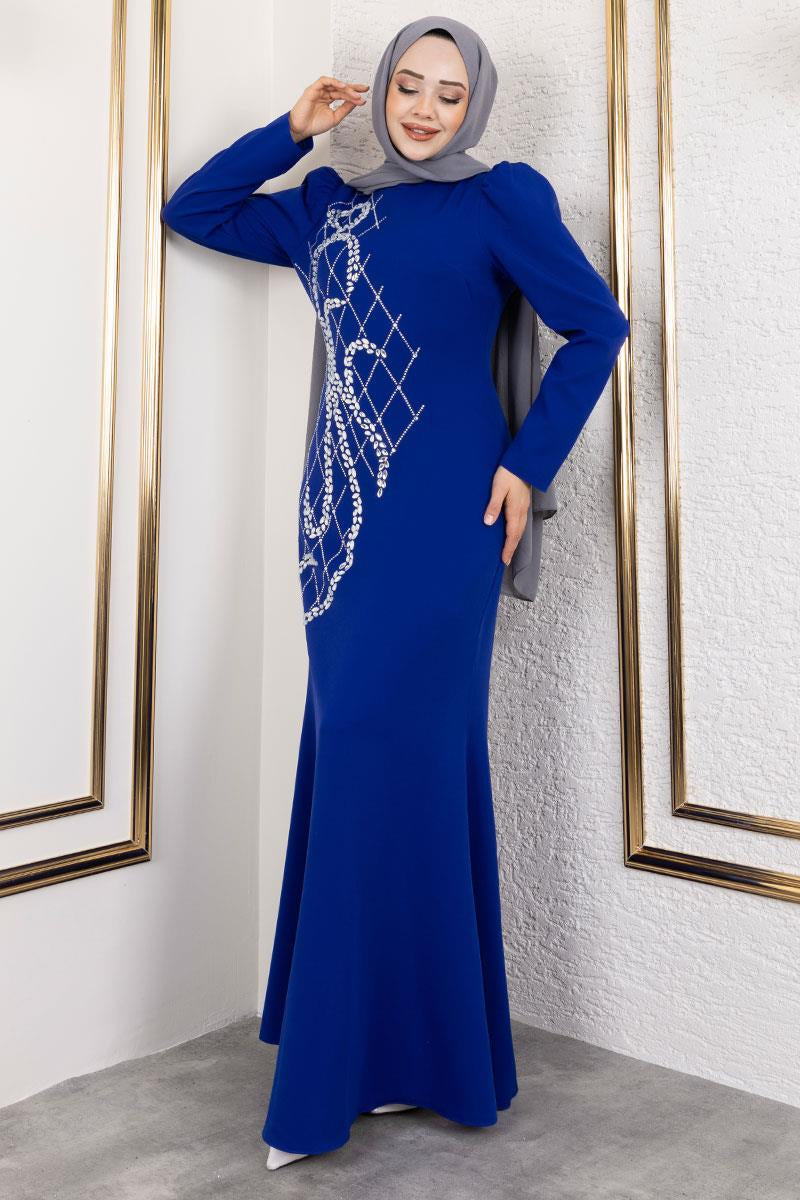 Mec Crepe Evening Dress With Stone Embroidery On The Front
