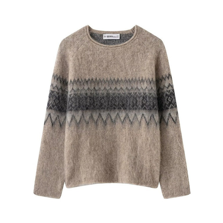 Women's Distressed Effect Jacquard Knit Sweater