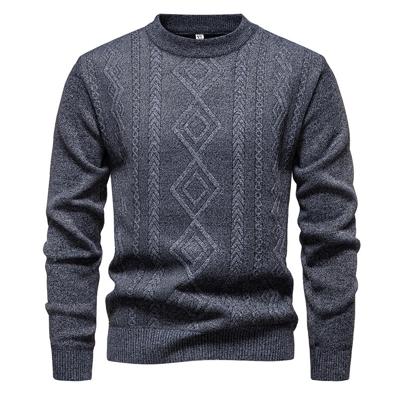 Men's Casual Round Neck Sweater, Warm Knitted Pullover Sweatshirt