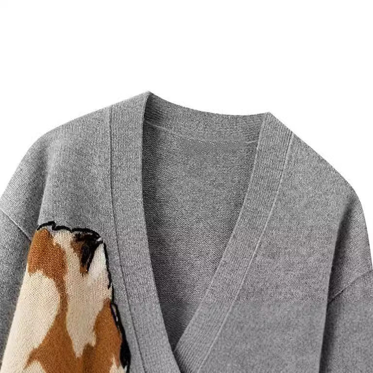 Women's Jacquard Pattern Knitted Long Sleeve Cardigan