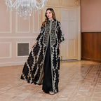 Women's Heavy Mesh Embroidery Long Robe, Middle Eastern Luxury Abaya Cape