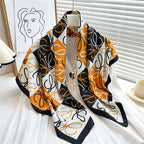 Women's Premium Twill Silk Scarf, Large Printed 90/90cm Striped Square Scarf