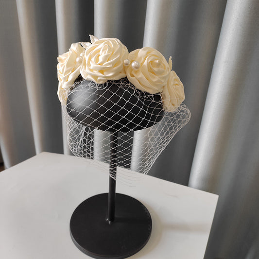 Brautschleier aus Satin mit großen Blumen, Haarreif, Kopfschmuck, Accessoires für Hochzeitskleider