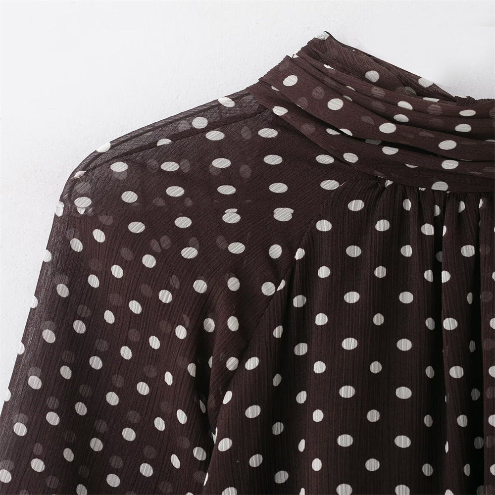 Polka Dot Bow Blouse - Spring Long-Sleeve Shirt