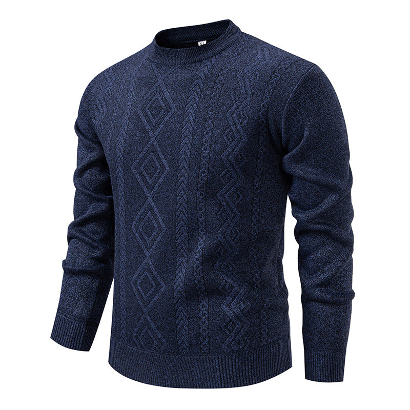 Men's Casual Round Neck Sweater, Warm Knitted Pullover Sweatshirt