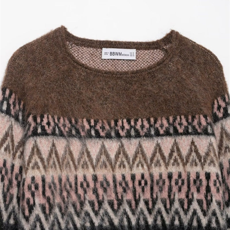 Women's Retro-style Jacquard Knit Sweater