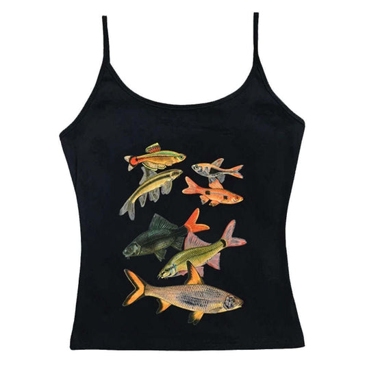 Abstract Goldfish Printed Square Collar Personality Slim Fit Sling Hot Girl Street Sexy Versatile Slimming Casual Vest