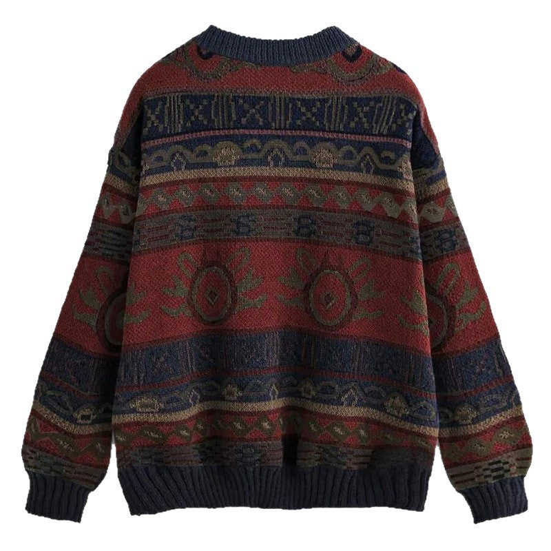 Women's Jacquard Round Neck Pullover Sweater