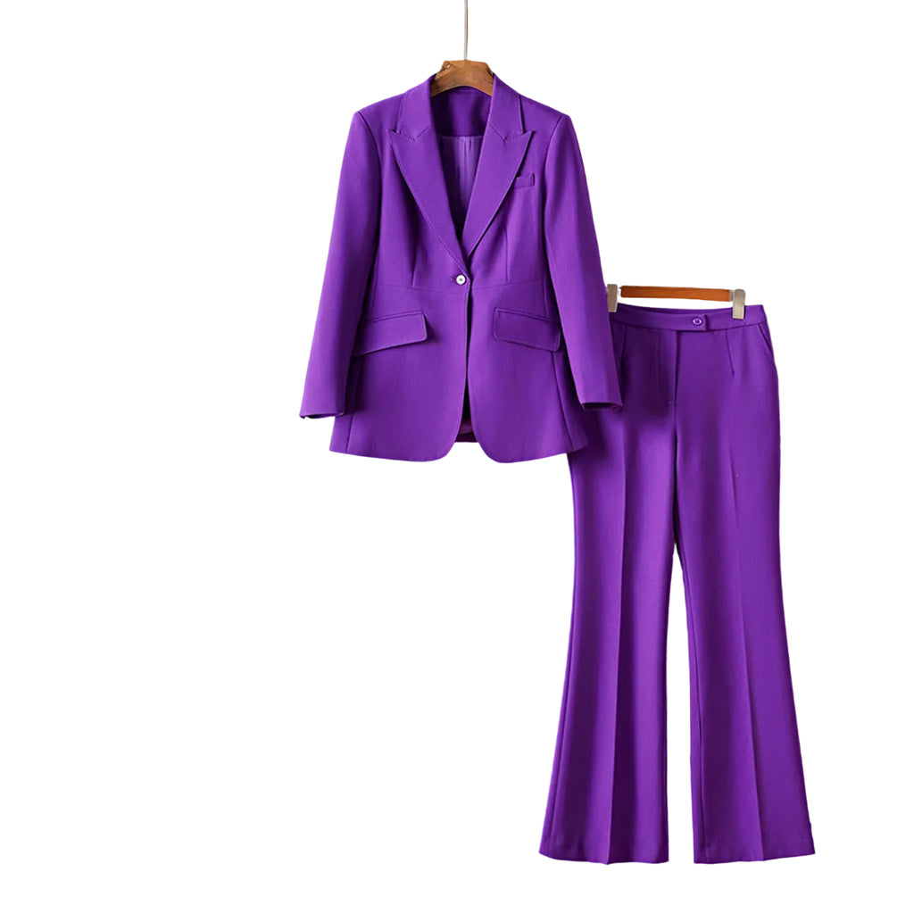 Purple Tailored Jacket & Flared Trousers, Women's Business Suit