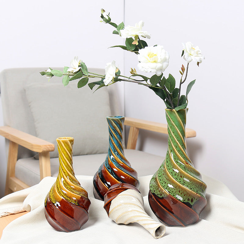 Handmade Ceramic Spiral Vase – Flower Glaze Finish