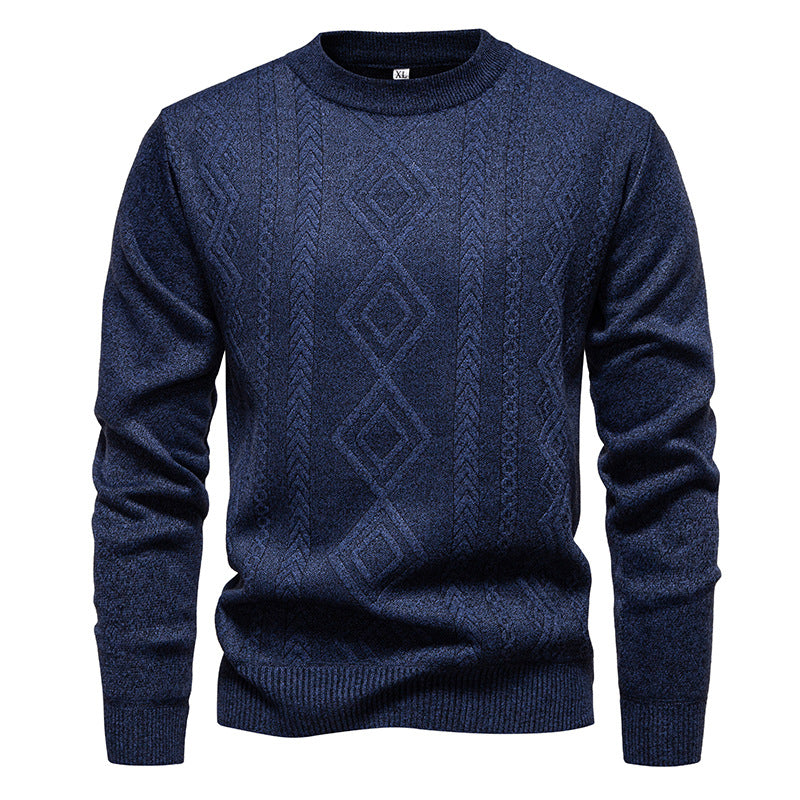 Men's Casual Round Neck Sweater, Warm Knitted Pullover Sweatshirt