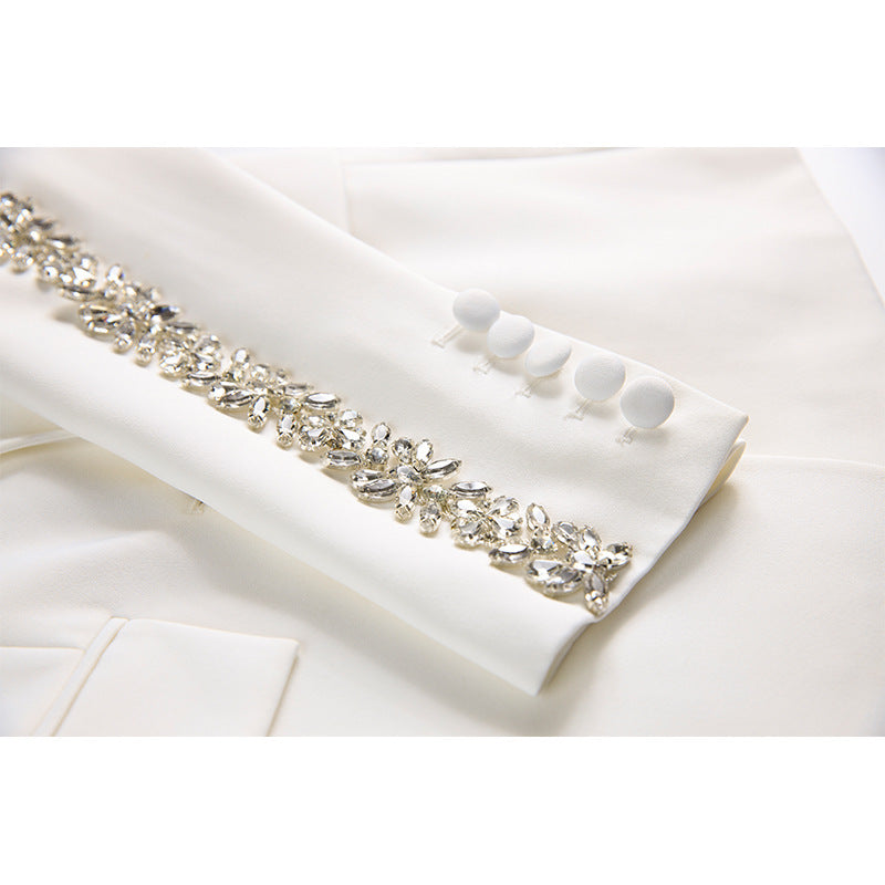 Verzierter Abendanzug für Damen, luxuriöser Anzugmantel mit Hose mit weitem Bein